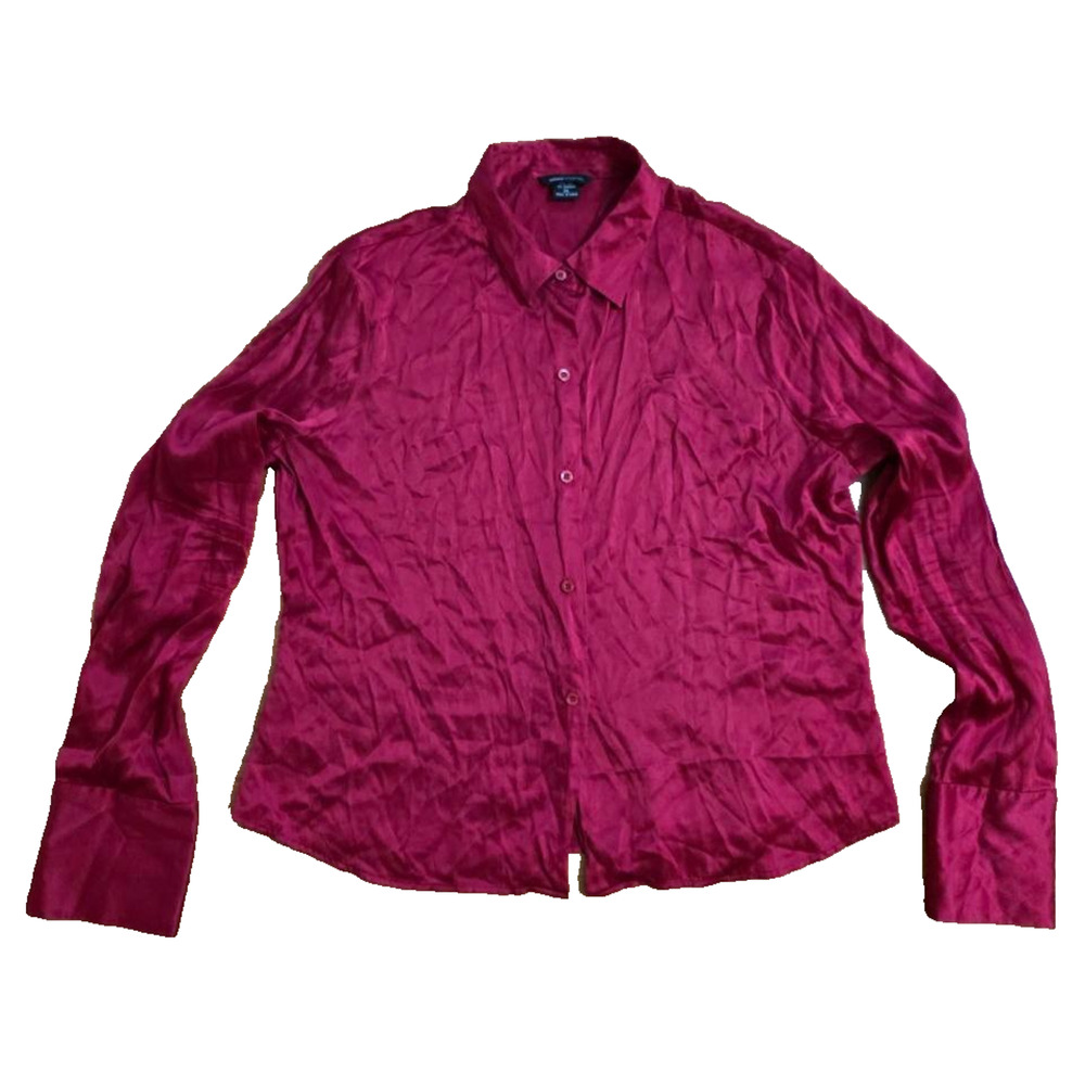 Moda International silk Long Sleeve Button Up Shirt cherry XL A001350